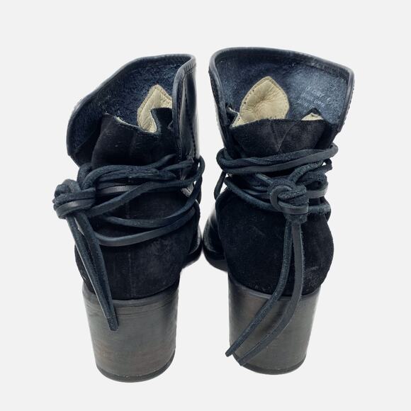Freebird Black Leather & Suede Casey Ankle Booties Sz 6 Ankle Tie Made in Mexico - Picture 4 of 9